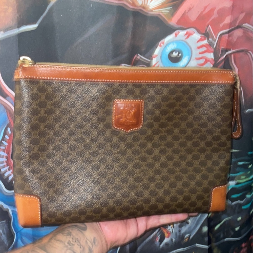 Authentic Celine Macadam Blason Pattern Clutch Hand Bag PVC Leather Brown - Picture 10 of 12